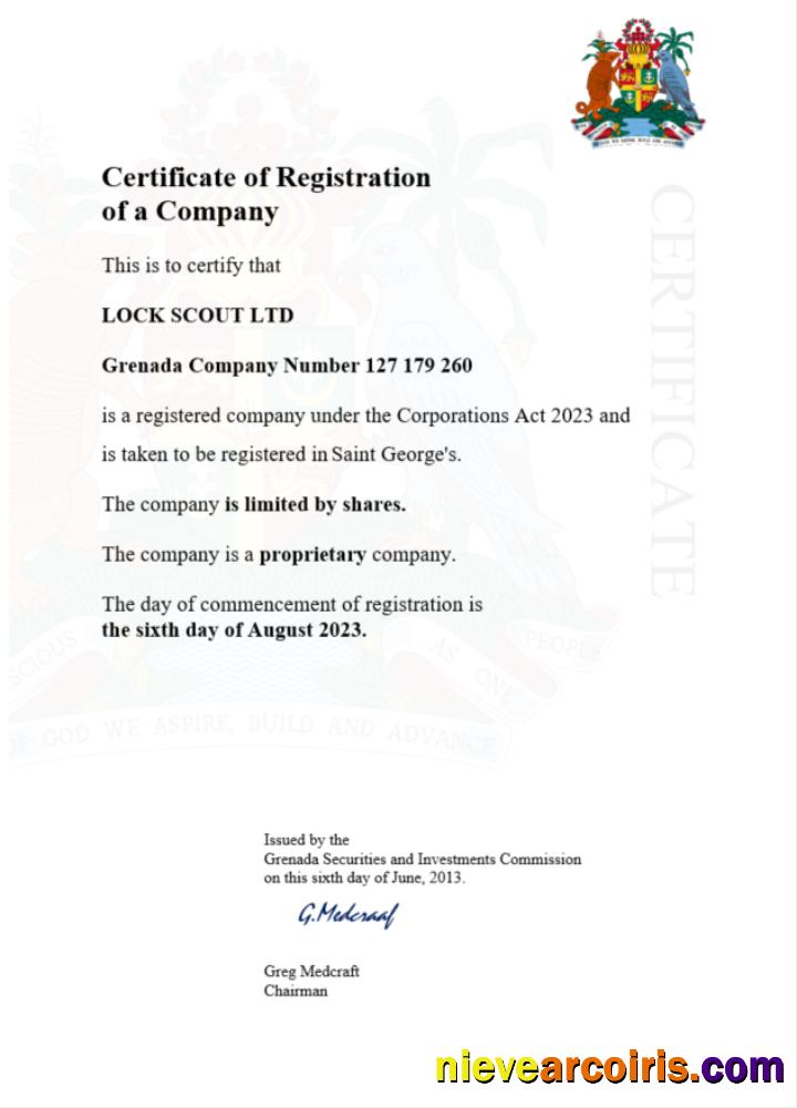 Grenada certificate of registration